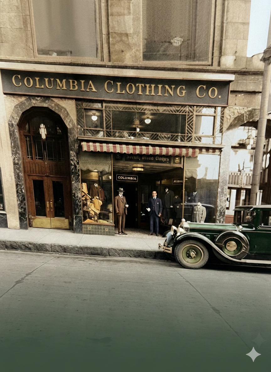 Ed Barbo's Columbia Clothing storefront